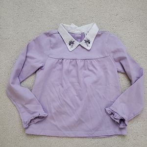 Janie and Jack Girls' Purple Flower Embroidered Collar Long Sleeve Shirt sz4